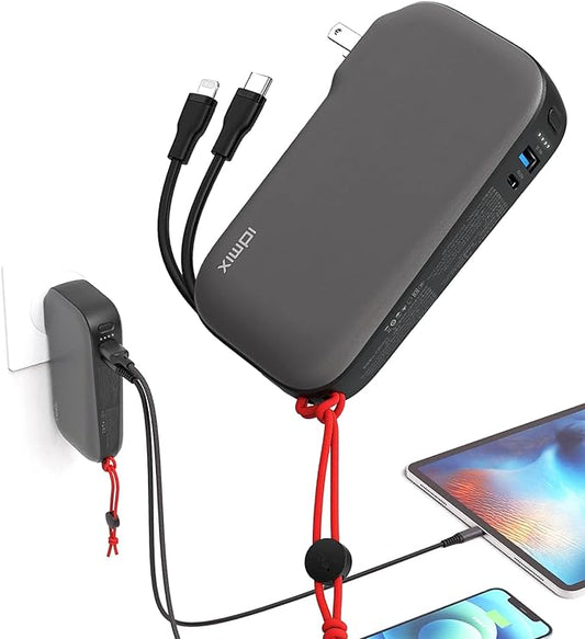 Portable Power Bank 10K mAh, Wall Charger, USB-C Cables Lightning MFi Certified, PD 20W, AC Wall Charger, Docks, 4 Output, Wall Plug